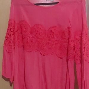 Valerie Stevens Vibrant Pink Lace Blouse